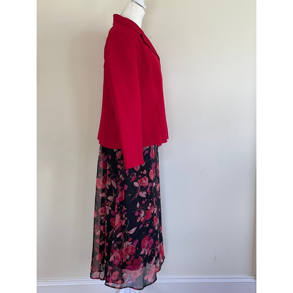 Red Blazer and Floral Midi Skirt 2 Piece Suit Set Women Professional  Size 14 - Picture 2 of 16